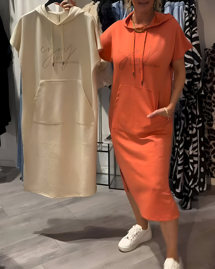 Monica Secrets | Casual Letter Print Hooded Pullover Dress