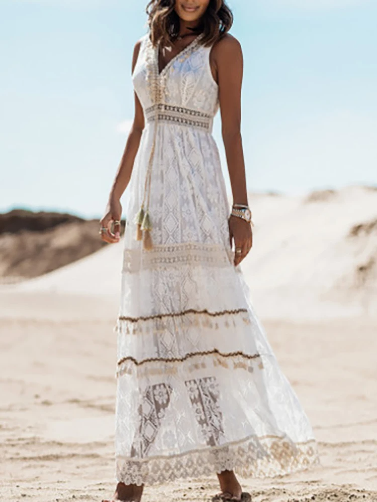 Monica Secrets | Vintage Tassel Drawstring Boho Dress