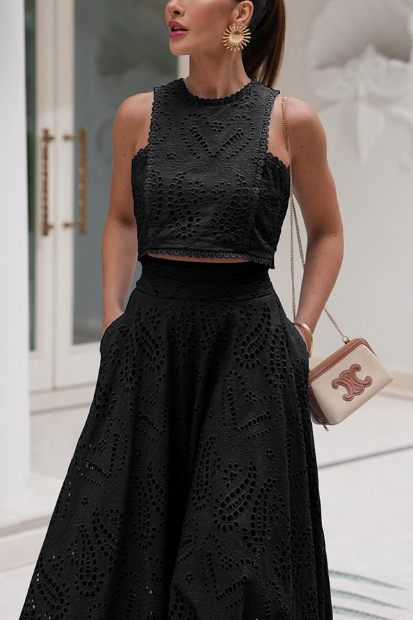 Monica Secrets | Embroidered Top & High-Waist Maxi Skirt Set