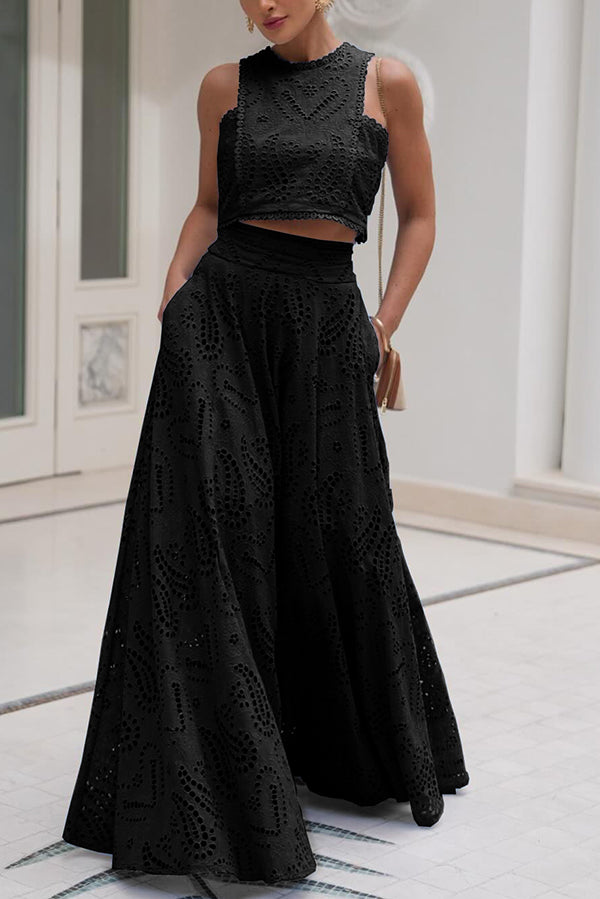 Monica Secrets | Embroidered Top & High-Waist Maxi Skirt Set