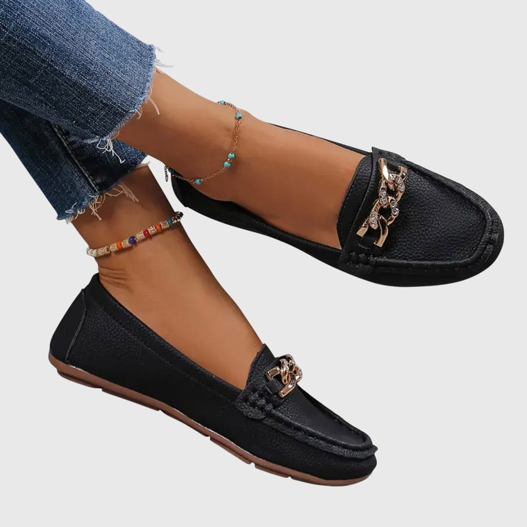 Monica Secrets | Flat Diamond Buckle Loafers