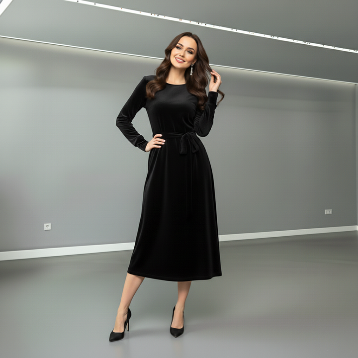 Monica Secrets | Elegant Suede Midi Dress