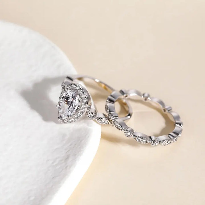 2pc S925 Pear Cut Ring Set