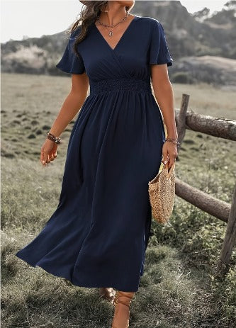 Monica Secrets | Short Flare Sleeve Side Split Maxi Dress