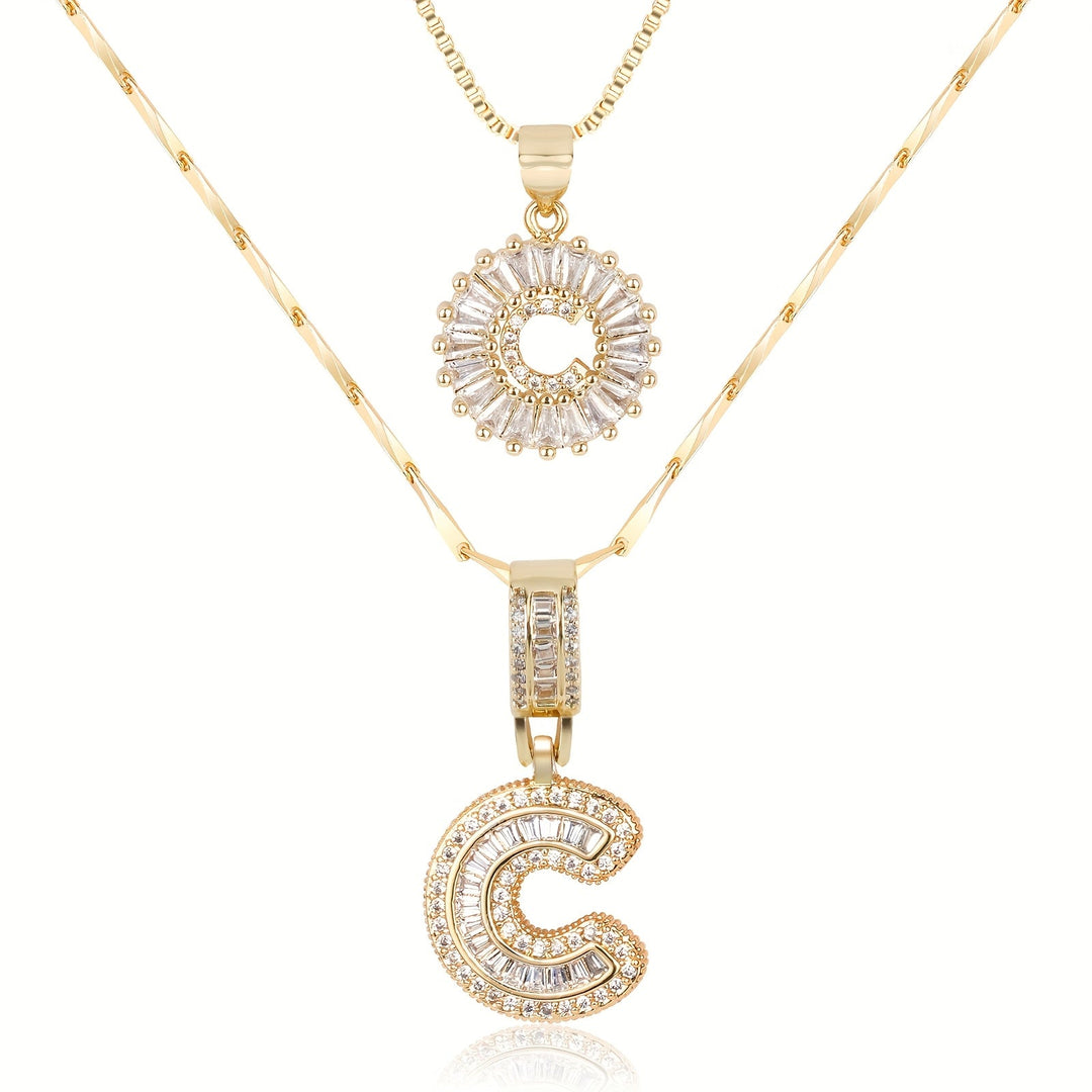 2pc 14k Diamond Letter Initial Necklaces