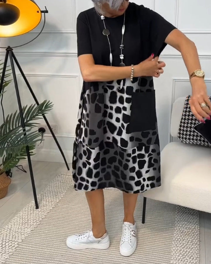Monica Secrets | Stylish Short Sleeve Leopard Print Midi Dress