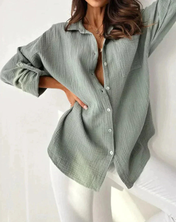 Monica Secrets | Ladies Blouse - Cotton Blend - Relaxed Fit - Long Sleeves - Casual Look