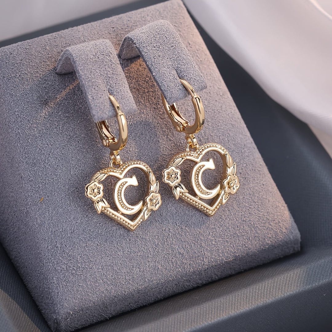 Dainty Initial Letter Heart Hoop Earrings