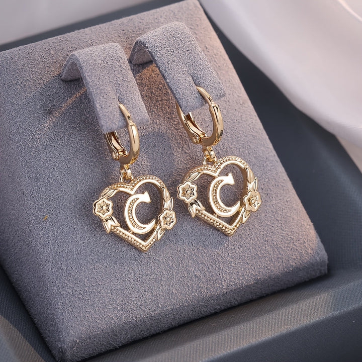 Dainty Initial Letter Heart Hoop Earrings