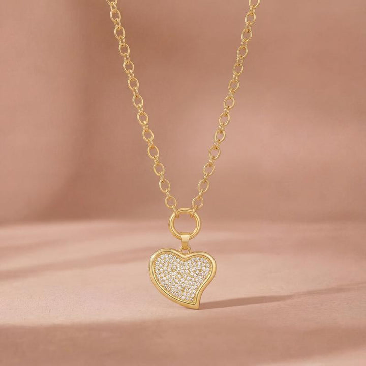14k Diamond Accented Paperclip Chain Heart Necklaces