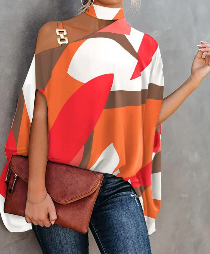 Monica Secrets | Off-Shoulder Top – Relaxed Fit – Asymmetrical Neckline – Choker Detail – Breathable