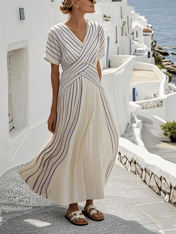 Monica Secrets | Elegant Loose Striped Maxi Dress