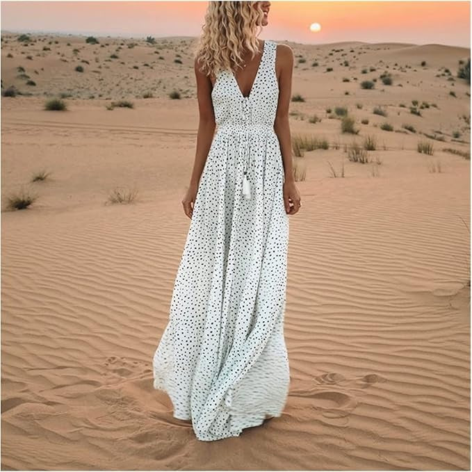 Monica Secrets | Boho Polka Dot Maxi Dress