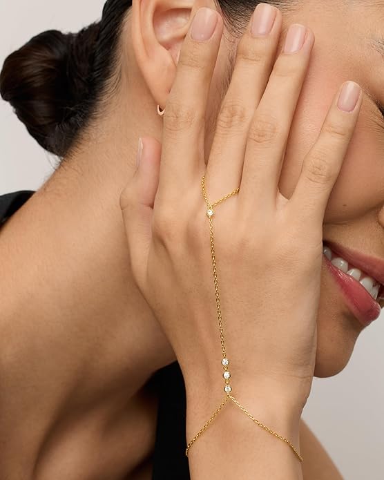 Beaded Handchain Bracelet | Gold