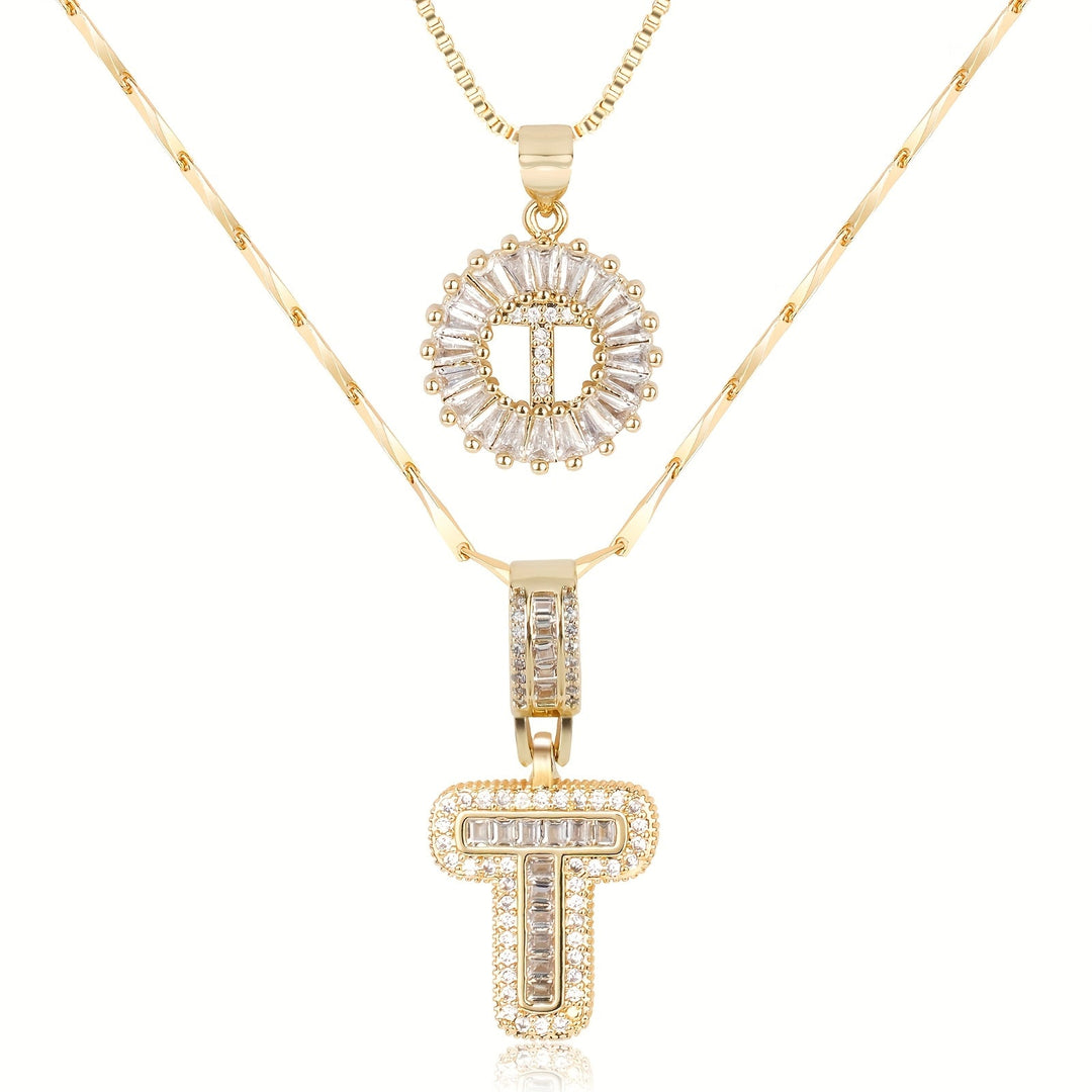 2pc 14k Diamond Letter Initial Necklaces