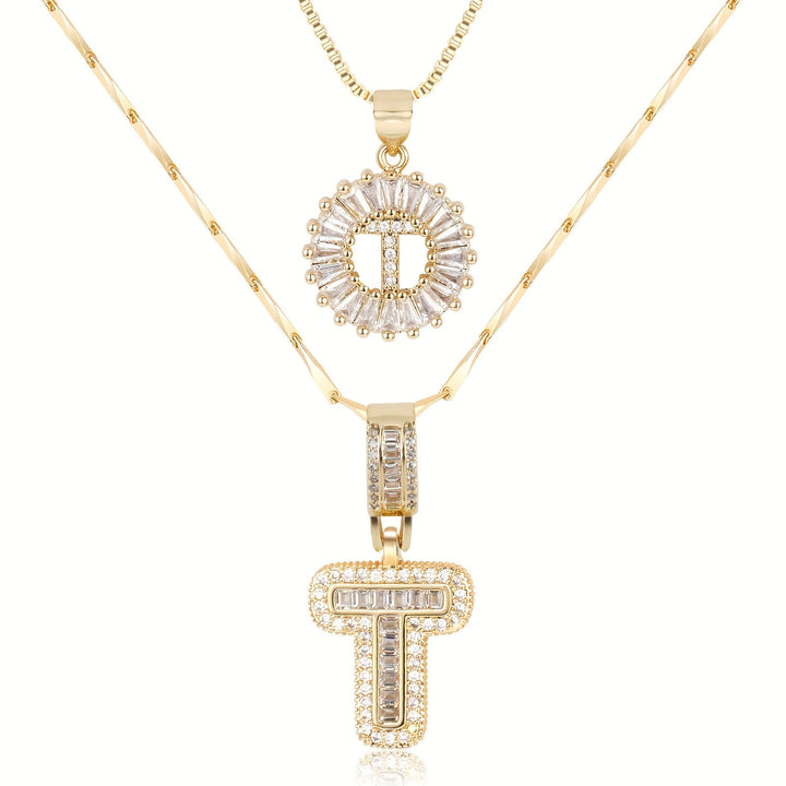 2pc 14k Diamond Letter Initial Necklaces