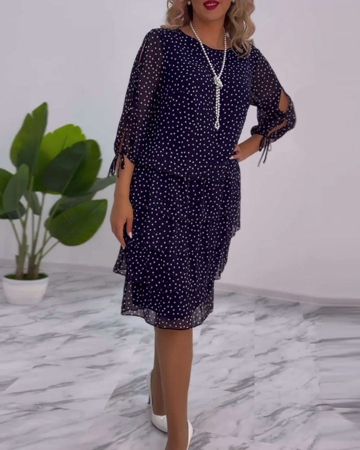 Monica Secrets | Elegant Layered Polka Dot Dress
