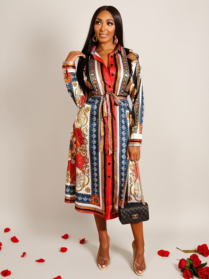 Monica Secrets | Mid-Calf Long Sleeve Shirt Dress