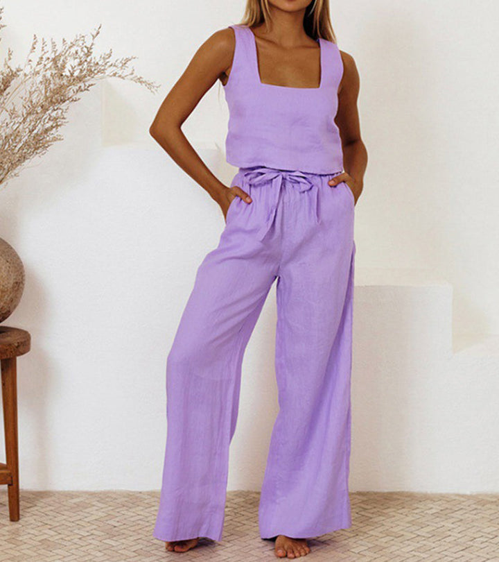 Monica Secrets | Minimalist Top And Wide-Leg Pants Set