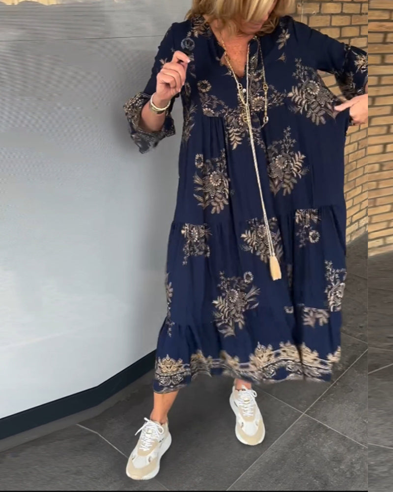 Monica Secrets | Vintage Loose V-Neck Midi Dress