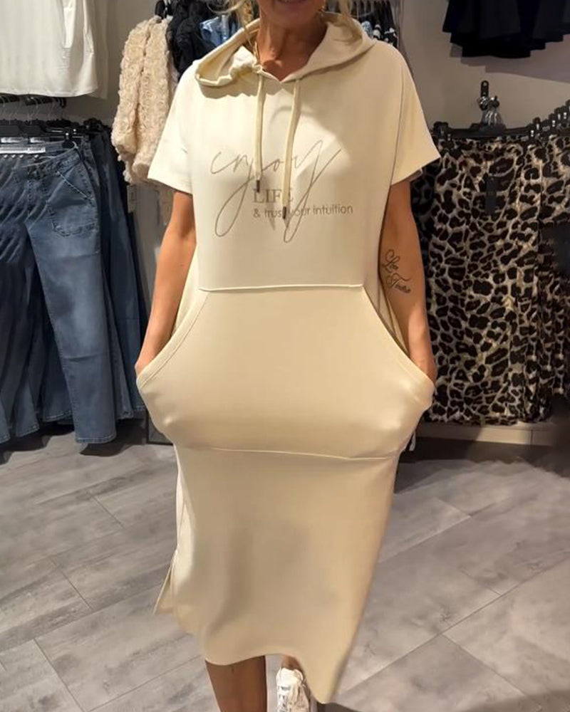 Monica Secrets | Casual Letter Print Hooded Pullover Dress