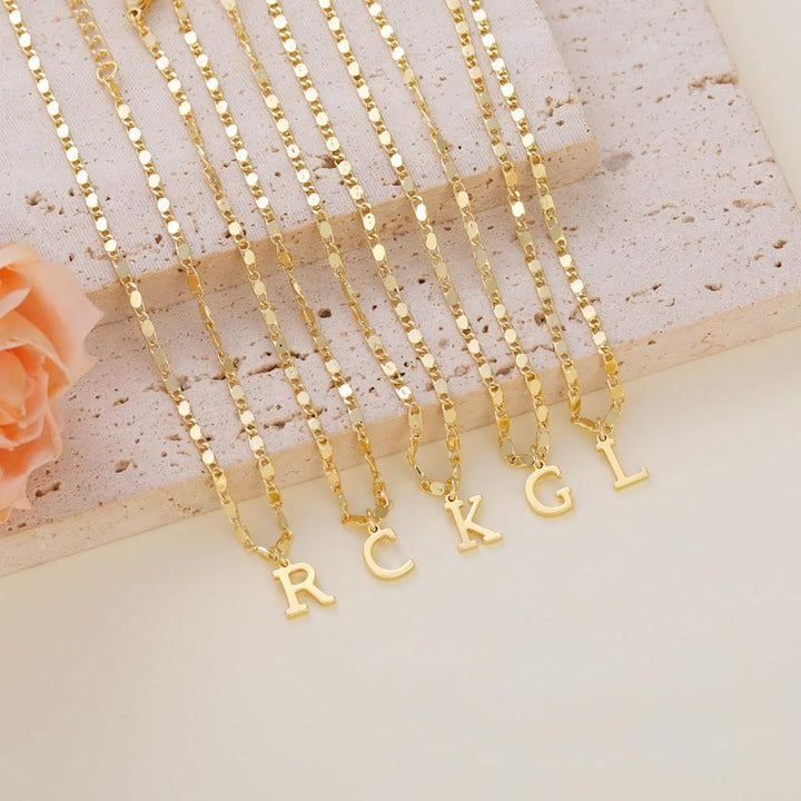 2pc 14k Serif Letter Initial Anklet Set
