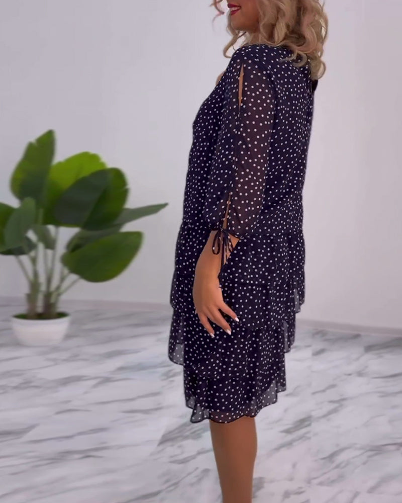 Monica Secrets | Elegant Layered Polka Dot Dress
