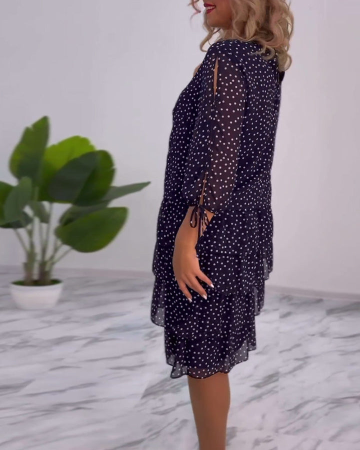 Monica Secrets | Elegant Layered Polka Dot Dress