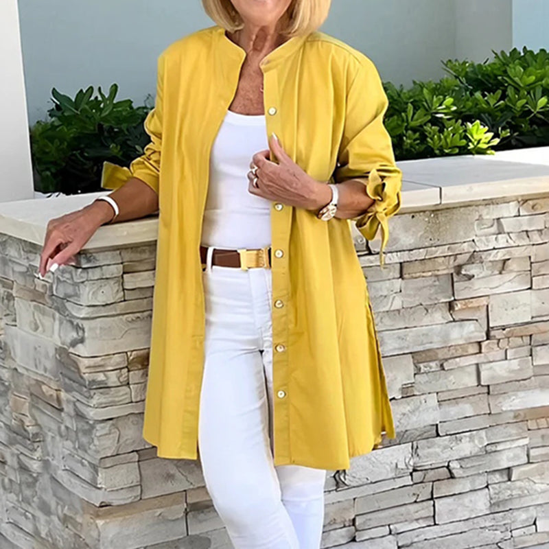 Monica Secrets | Women's Tunic Blouse – Relaxed Fit – Breathable Material – Long Sleeves – Button Closure