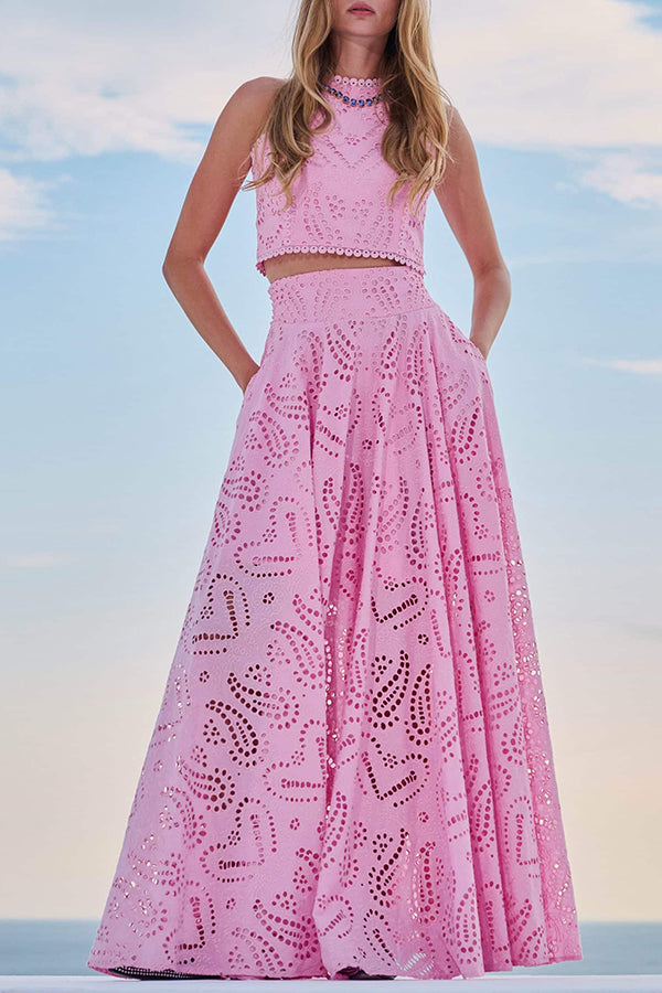Monica Secrets | Embroidered Top & High-Waist Maxi Skirt Set