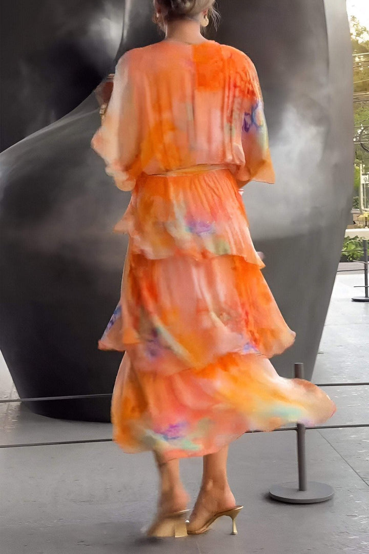 Monica Secrets | Floral Tiered Chiffon Dress