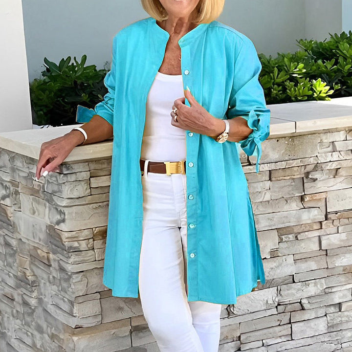 Monica Secrets | Women's Tunic Blouse – Relaxed Fit – Breathable Material – Long Sleeves – Button Closure