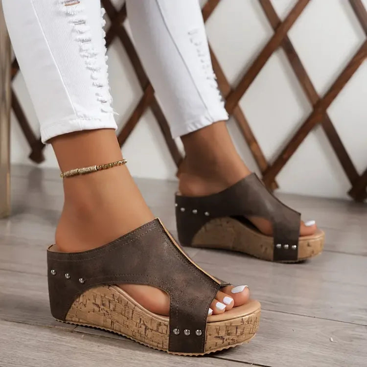 Monica Secrets | Elegant Buckle Wedge Sandals
