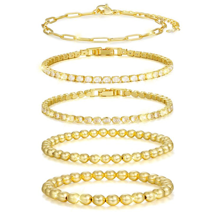 5pc Diamond Accented Gold Bracelet Stack