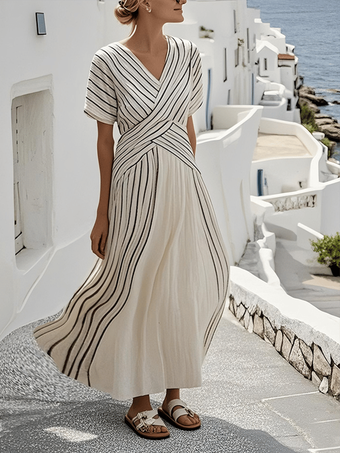 Monica Secrets | Elegant Loose Striped Maxi Dress