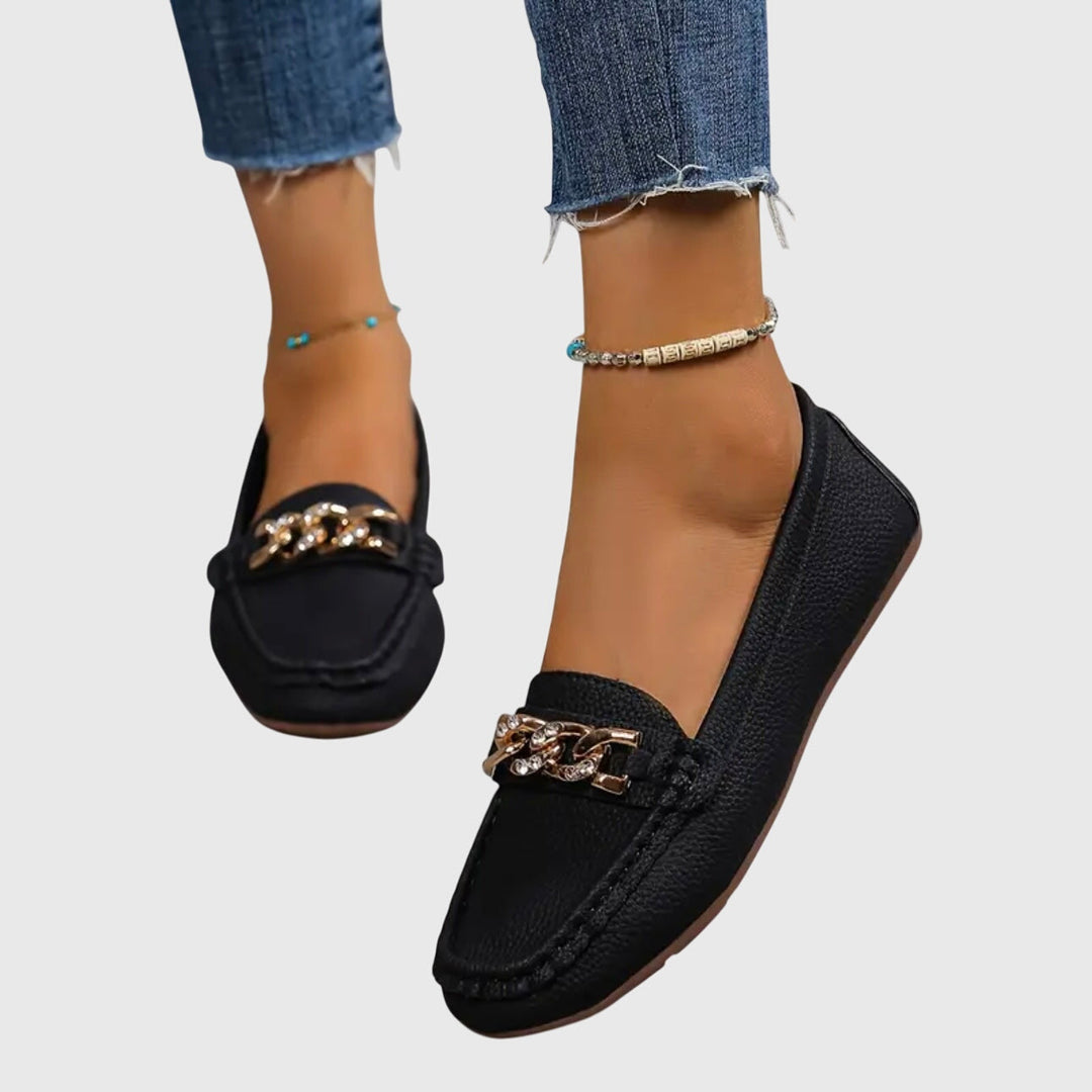 Monica Secrets | Flat Diamond Buckle Loafers
