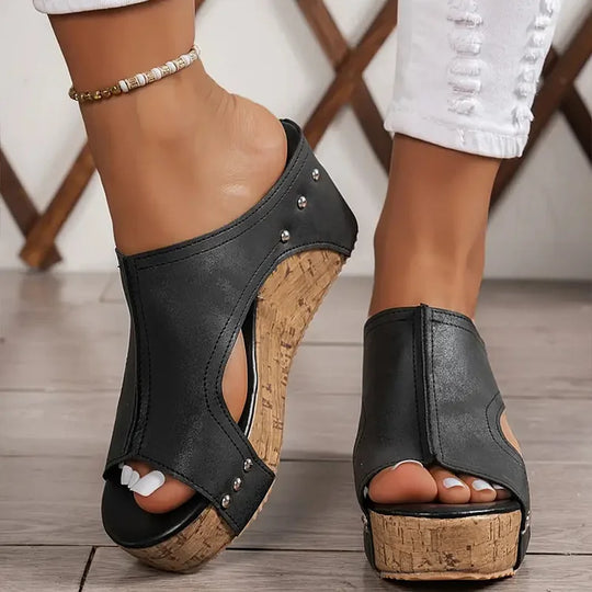 Monica Secrets | Elegant Buckle Wedge Sandals