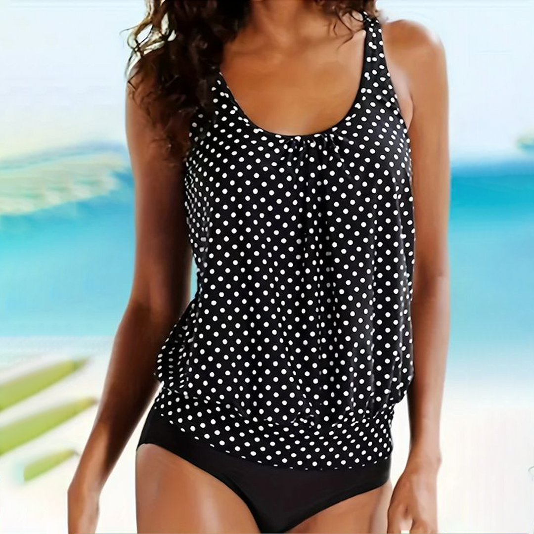 Monica Secrets | Sleeveless Swimsuit In Polka Dot Print