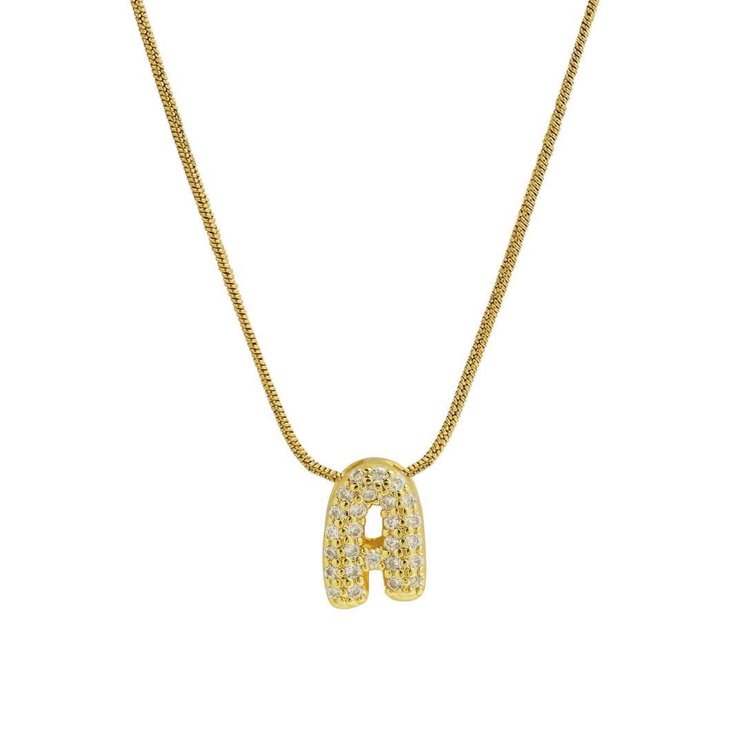 Diamond Bubble Letter Initial Necklace