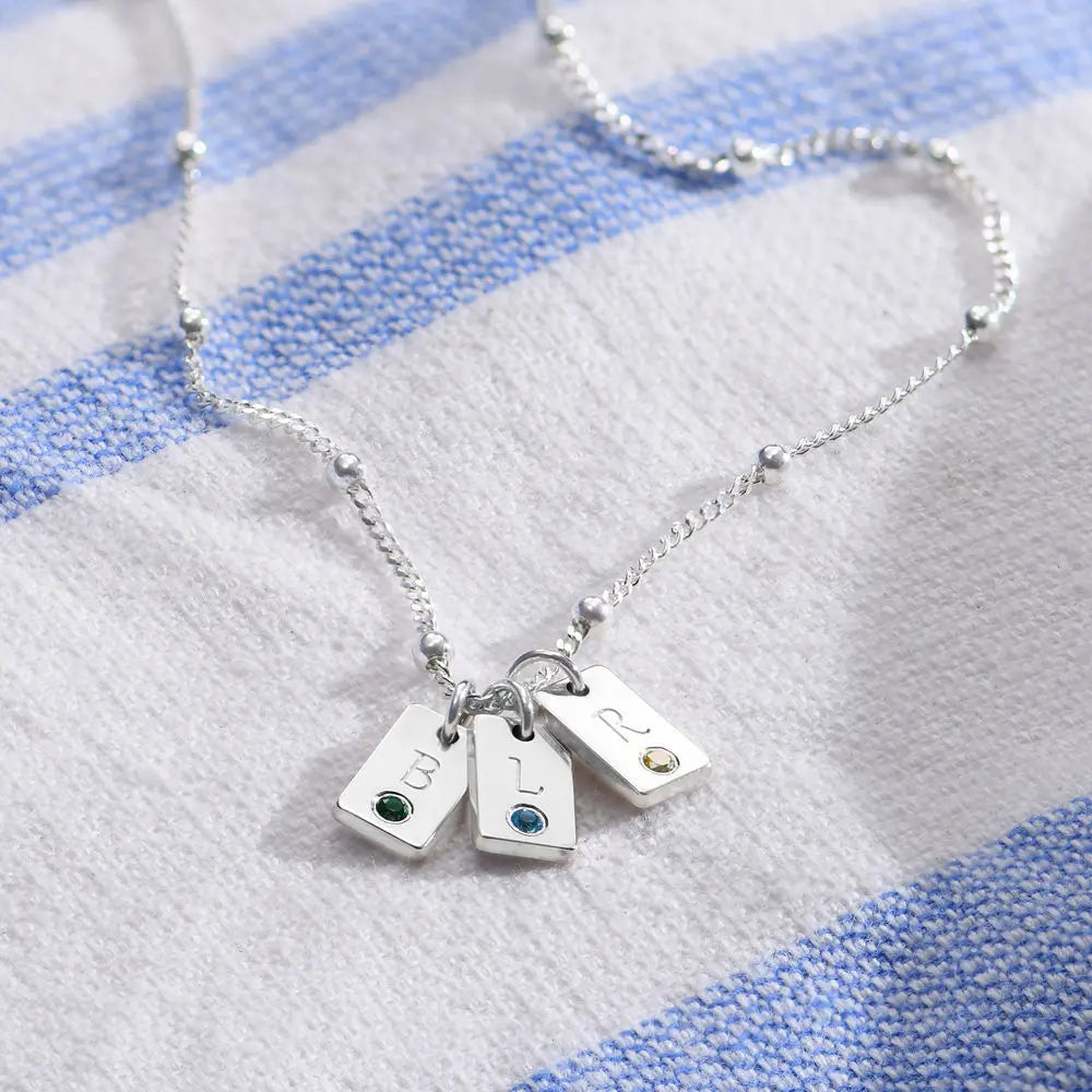 Personalized Initial Birthstone Charm Satellite Chain Necklace