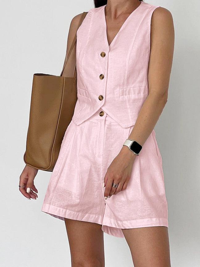 Monica Secrets | Cotton And Linen Casual Tailored Shorts Set