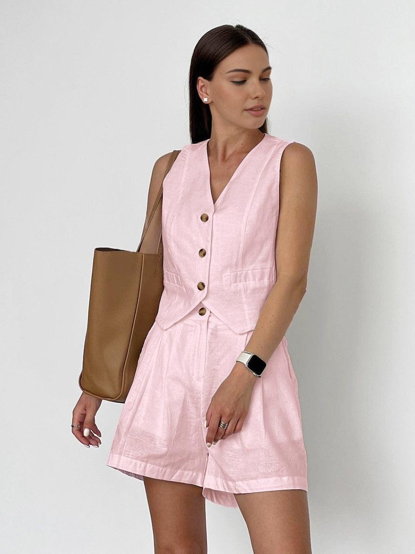 Monica Secrets | Cotton And Linen Casual Tailored Shorts Set