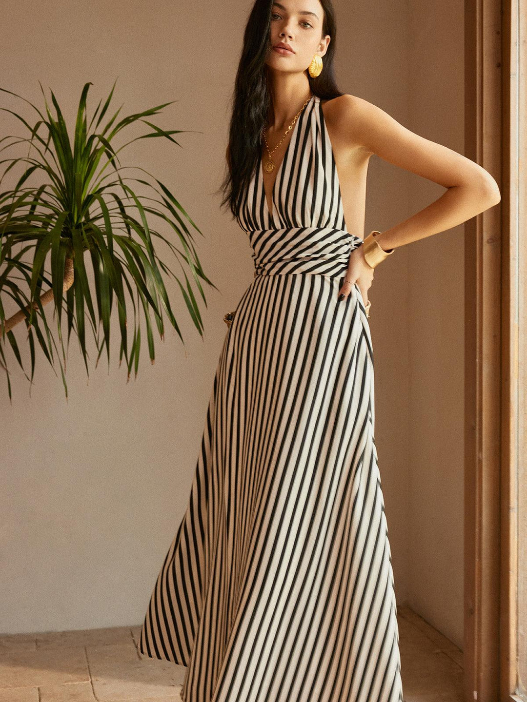 Monica Secrets | Striped Backless Dress