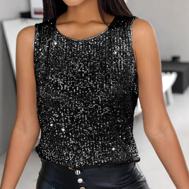 Monica Secrets | Sleeveless Top With Sequins – Round Neck – Slim Fit – Festive Look