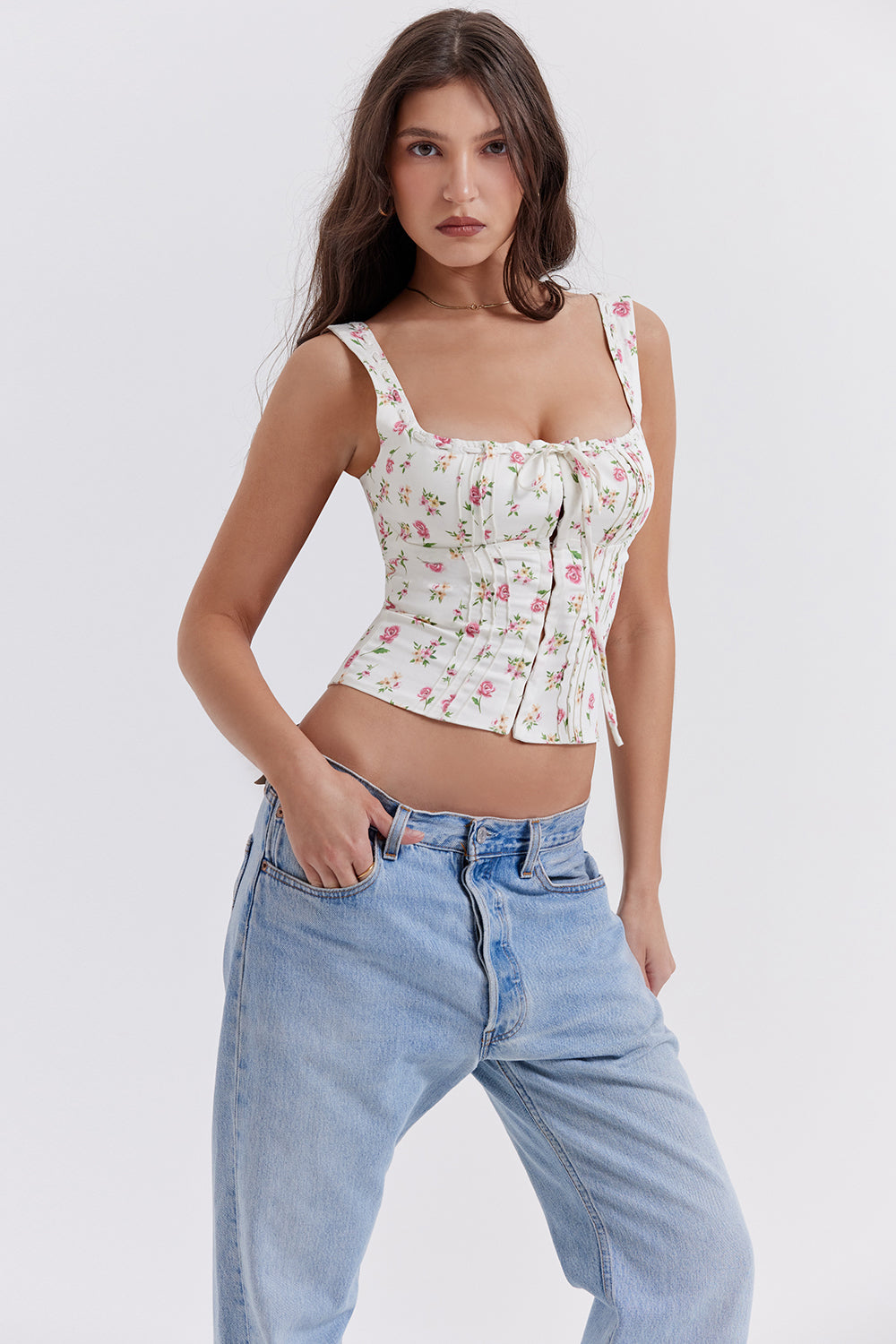 Monica Secrets | Corset Top - Tailored Fit - Floral Pattern - Sleeveless Structured Design
