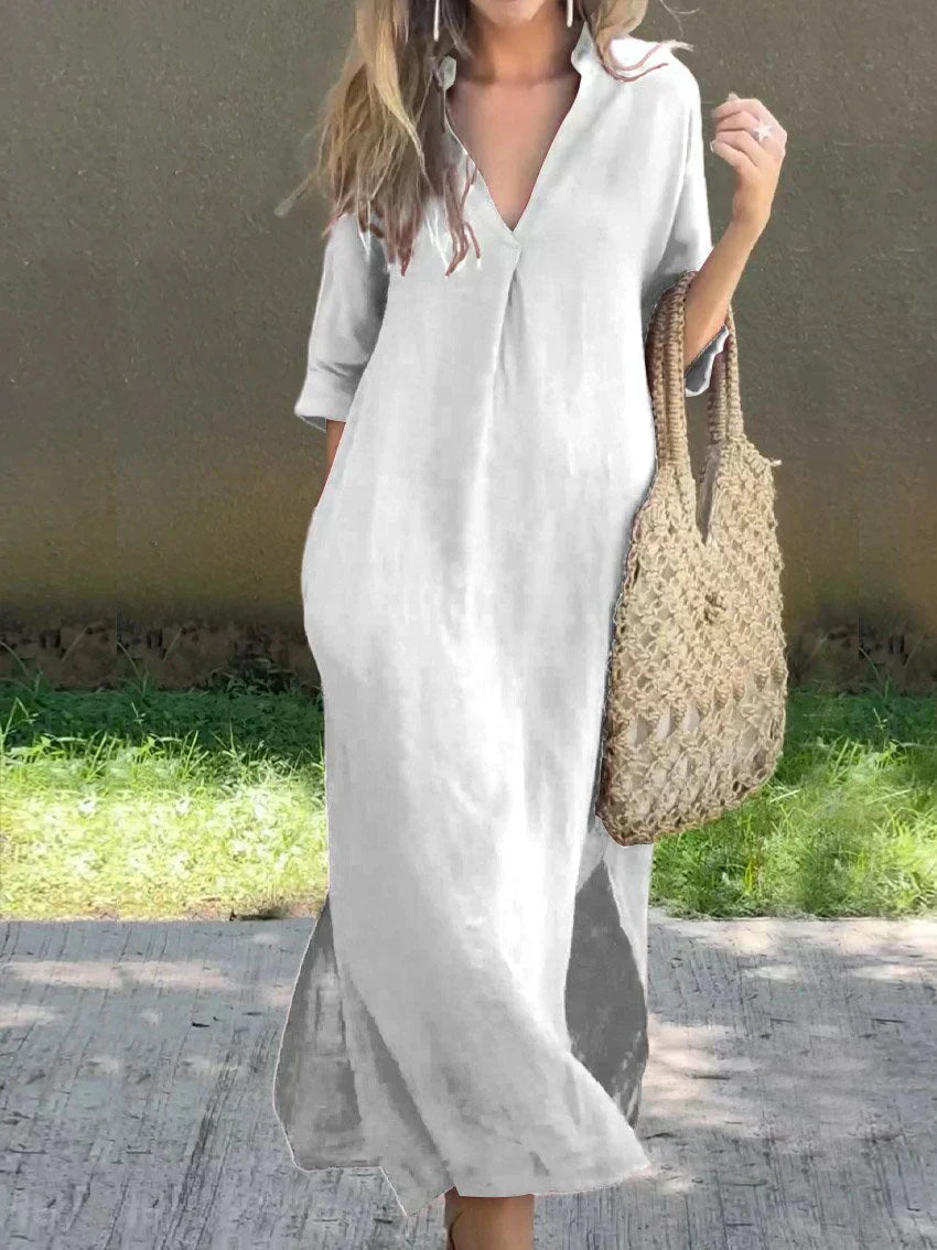 Monica Secrets | Chic V-Neck Summer Maxi Dress