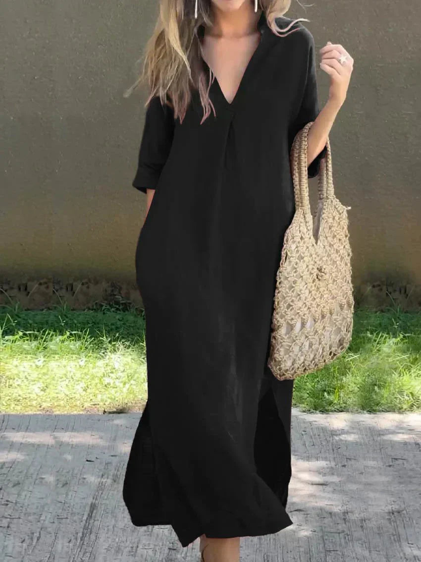 Monica Secrets | Chic V-Neck Summer Maxi Dress