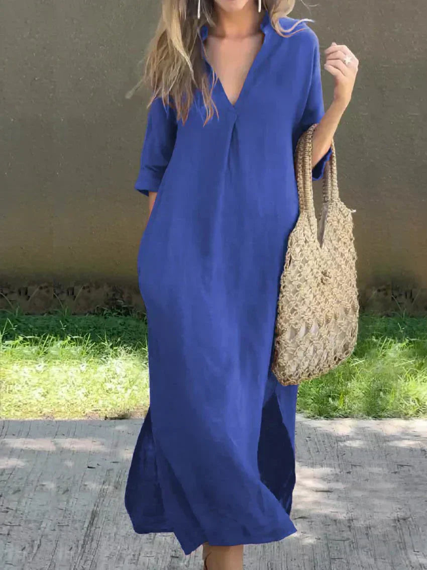 Monica Secrets | Chic V-Neck Summer Maxi Dress