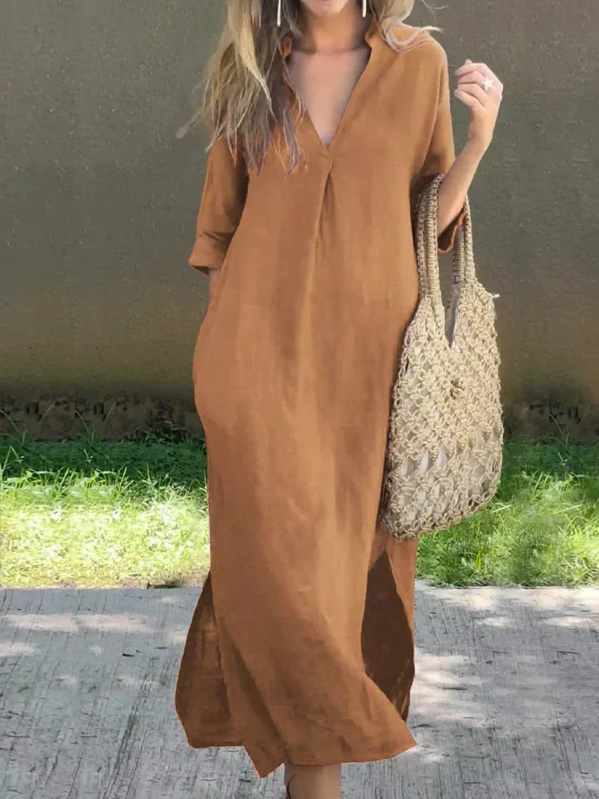 Monica Secrets | Chic V-Neck Summer Maxi Dress