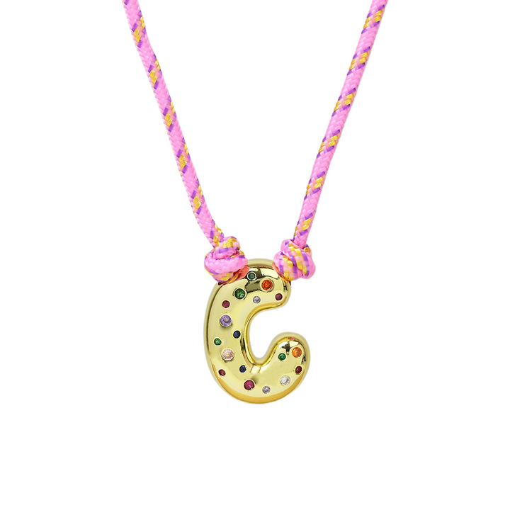 Chunky Gemstone Accented Initial Rope Necklace